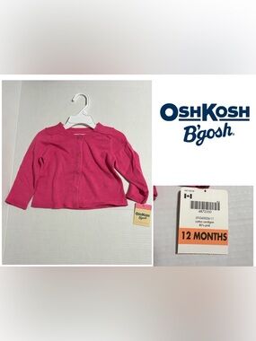 🆕OSHKOSH - 12M - NWT - INFANT GIRLS PINK KNIT CARDIGAN SWEATER